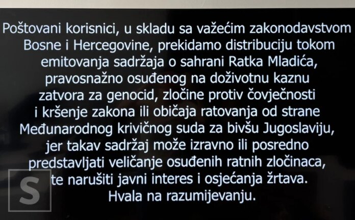 BH Telecom prekinuo signal RTRS-u i ATV-u tokom emitovanja programa o sahrani zlikovca Ratka Mladića