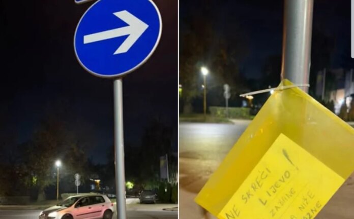 ‘Ne skreći lijevo, policija piše kazne’: Zbog poruke ispod saobraćajnog znaka ‘gore’ društvene mreže